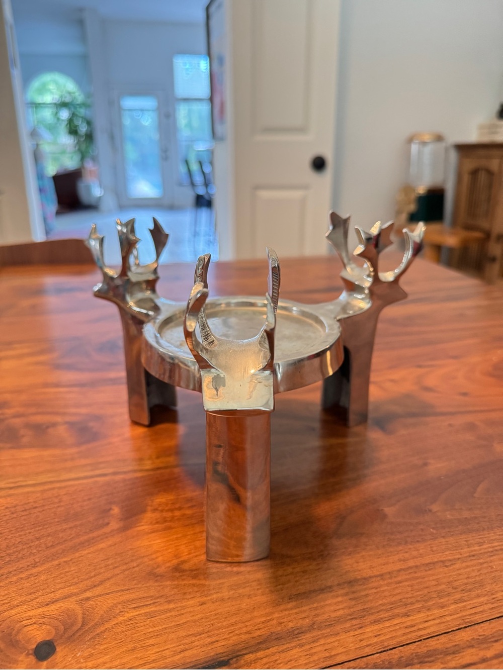 Stainless Steel Triple 3 Reindeer Candle Holder /Trinket Stand Silver